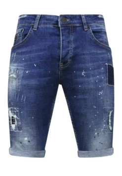 Verfspatten- Jeansshort - Blauw