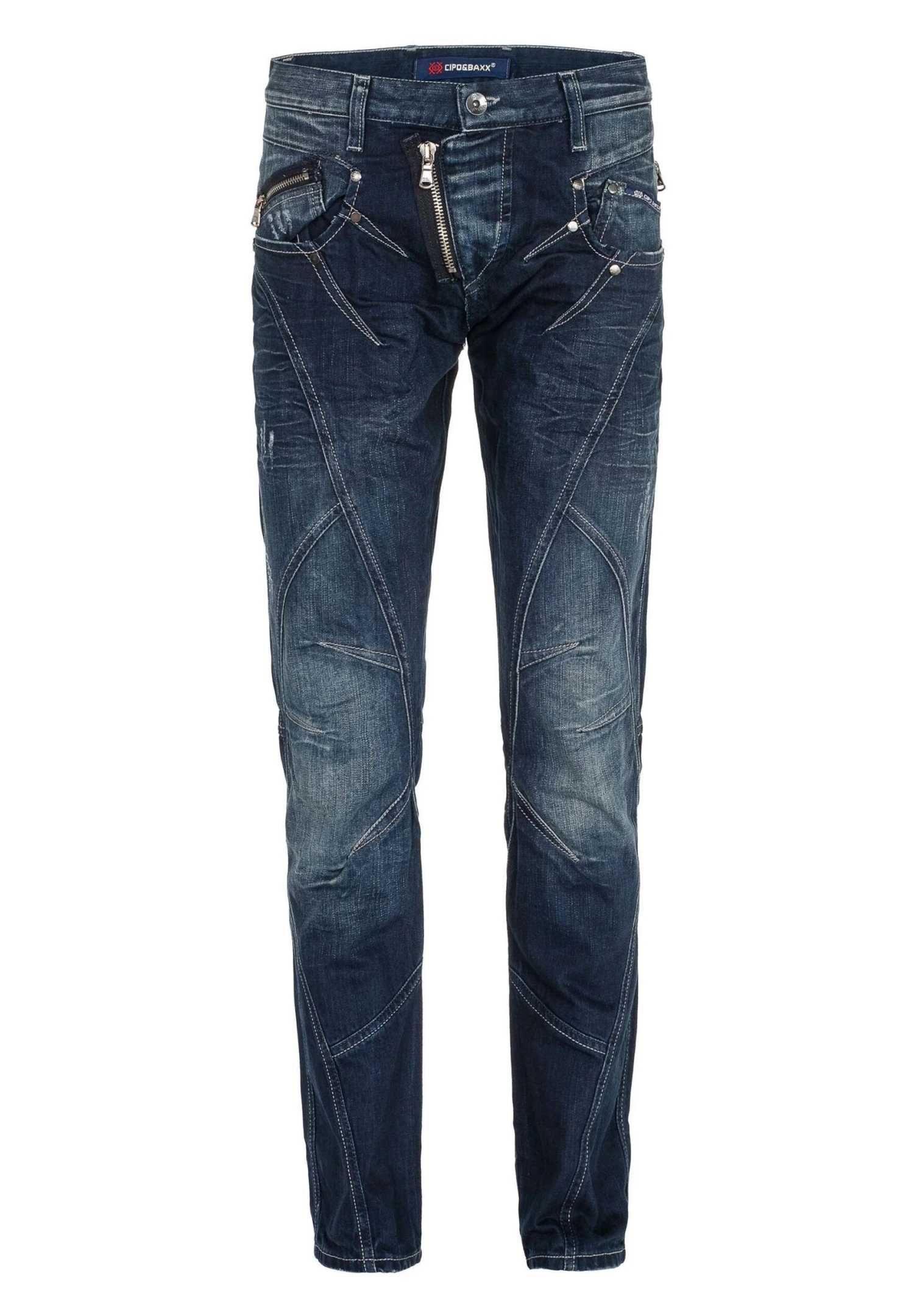 Cipo & Baxx Mit Ziernähten Und Reissverschlüssen - Straight Leg Jeans - Donkerblauw 7 Cipo & Baxx Mit Ziernähten Und Reissverschlüssen - Straight Leg Jeans - Donkerblauw - Afbeelding 7