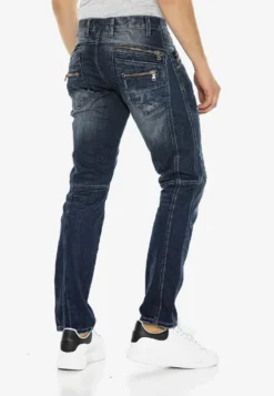 Cipo & Baxx Mit Ziernähten Und Reissverschlüssen - Straight Leg Jeans - Donkerblauw