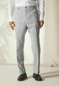 Next Slim Fit Blend Check - Pantalon - Light Grey