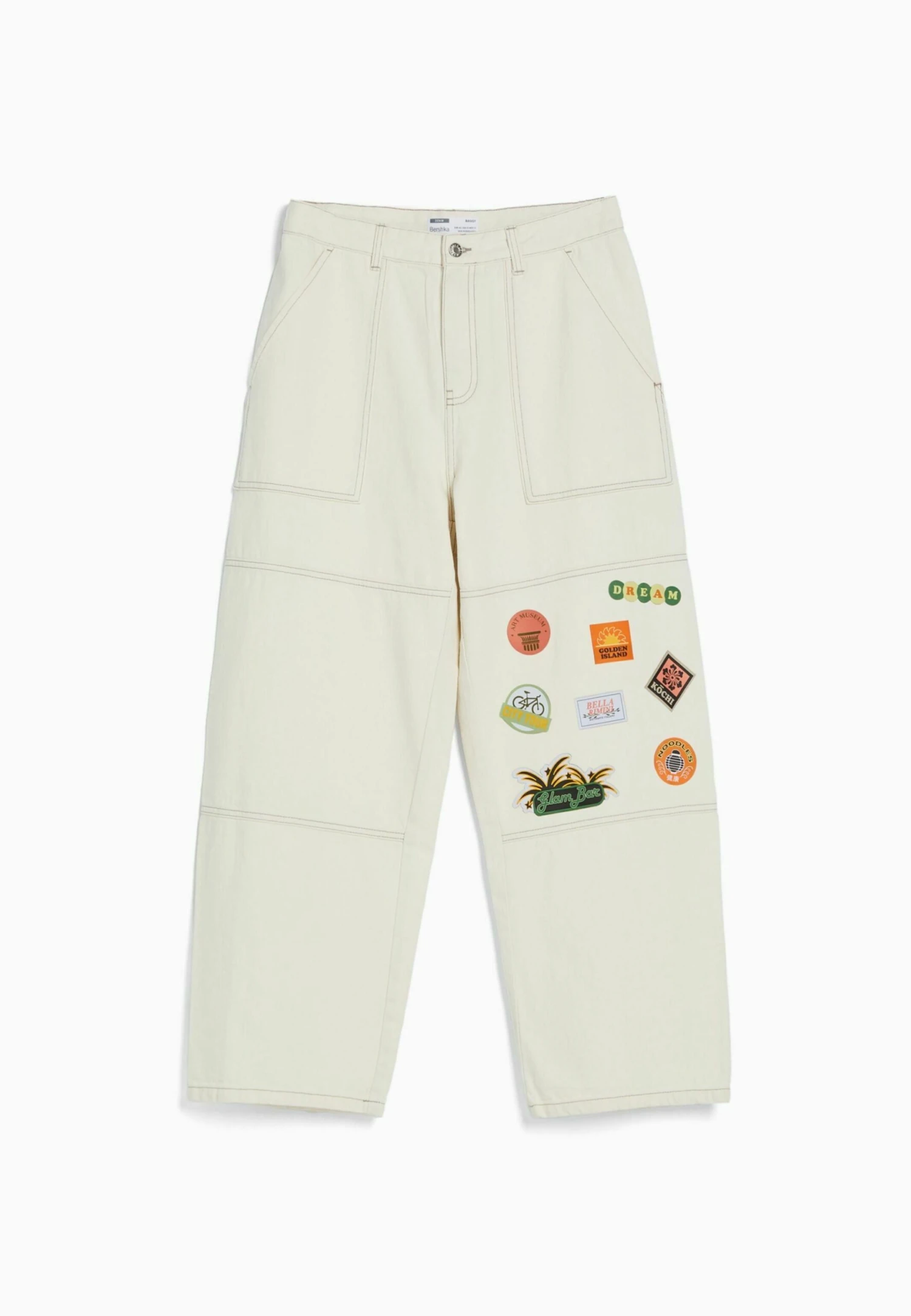 BERSHKA Carpenter Patches- Relaxed Fit Jeans - Beige 4 BERSHKA Carpenter Patches- Relaxed Fit Jeans - Beige - Afbeelding 4