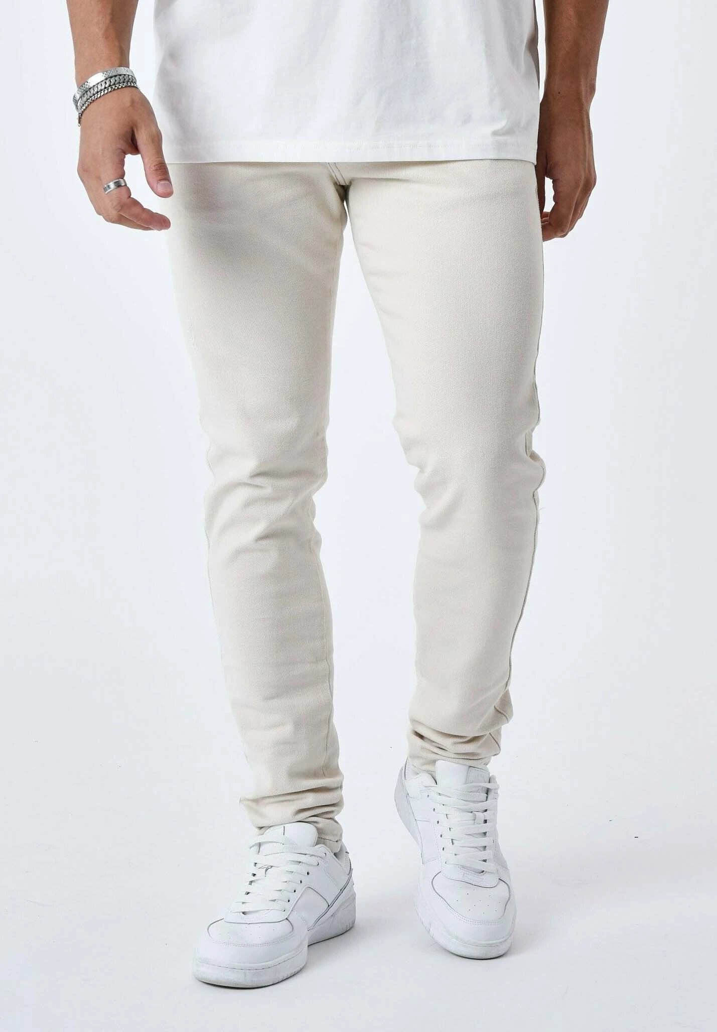 Surpiqûre Contrastée - Slim Fit Jeans - Ivoire 1 Surpiqûre Contrastée - Slim Fit Jeans - Ivoire