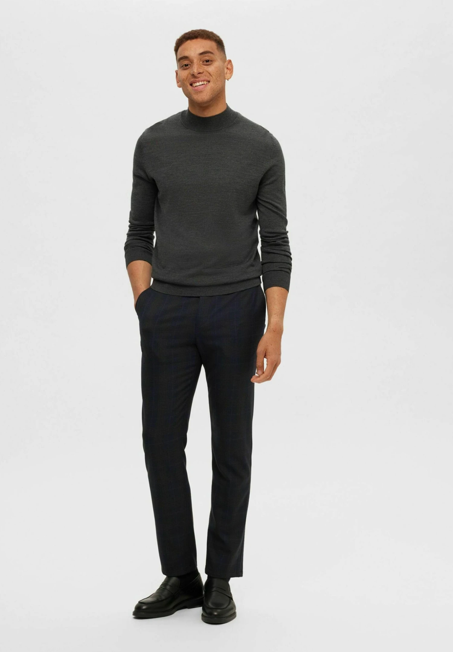 Selected Homme Slhtown Coolmax Mock B Noos - Trui - Medium Grey Melange 2 Selected Homme Slhtown Coolmax Mock B Noos - Trui - Medium Grey Melange - Afbeelding 2