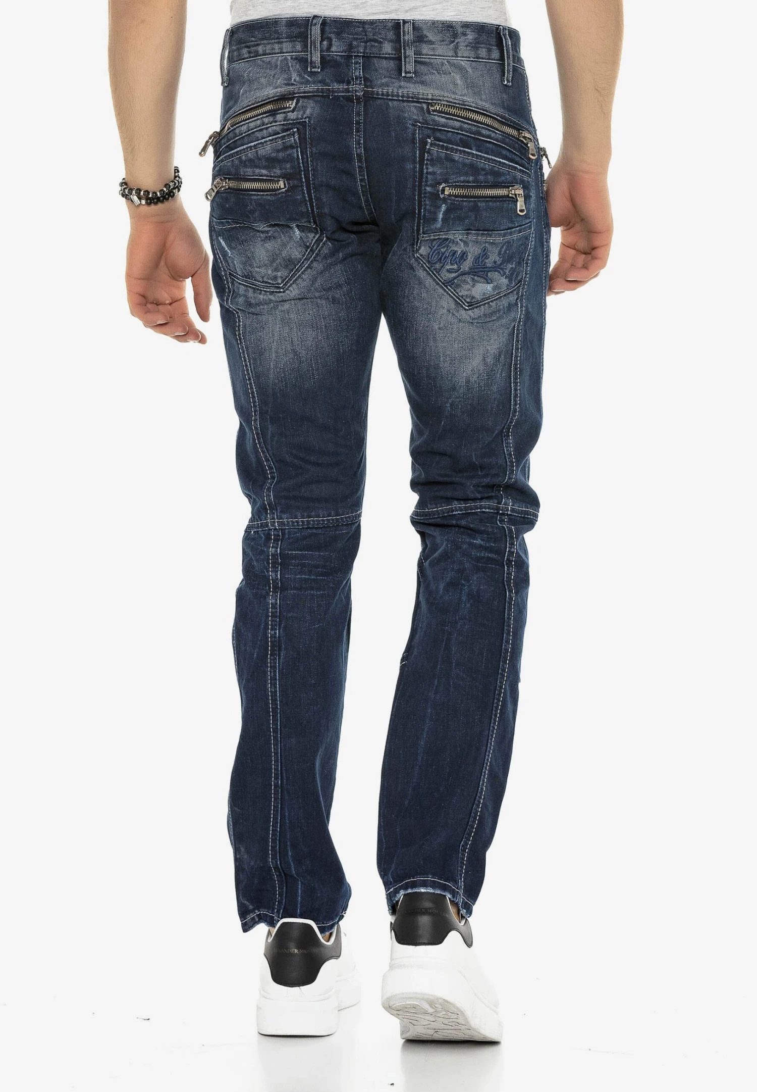 Cipo & Baxx Mit Ziernähten Und Reissverschlüssen - Straight Leg Jeans - Donkerblauw 3 Cipo & Baxx Mit Ziernähten Und Reissverschlüssen - Straight Leg Jeans - Donkerblauw - Afbeelding 3