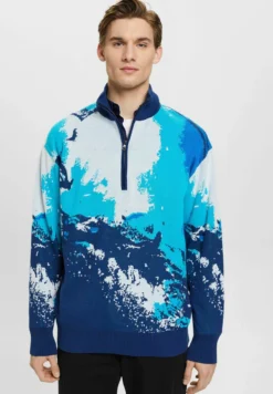 Nieuwe uitgaven 17 ESPRIT Mit Wellenmuster - Trui - Blue