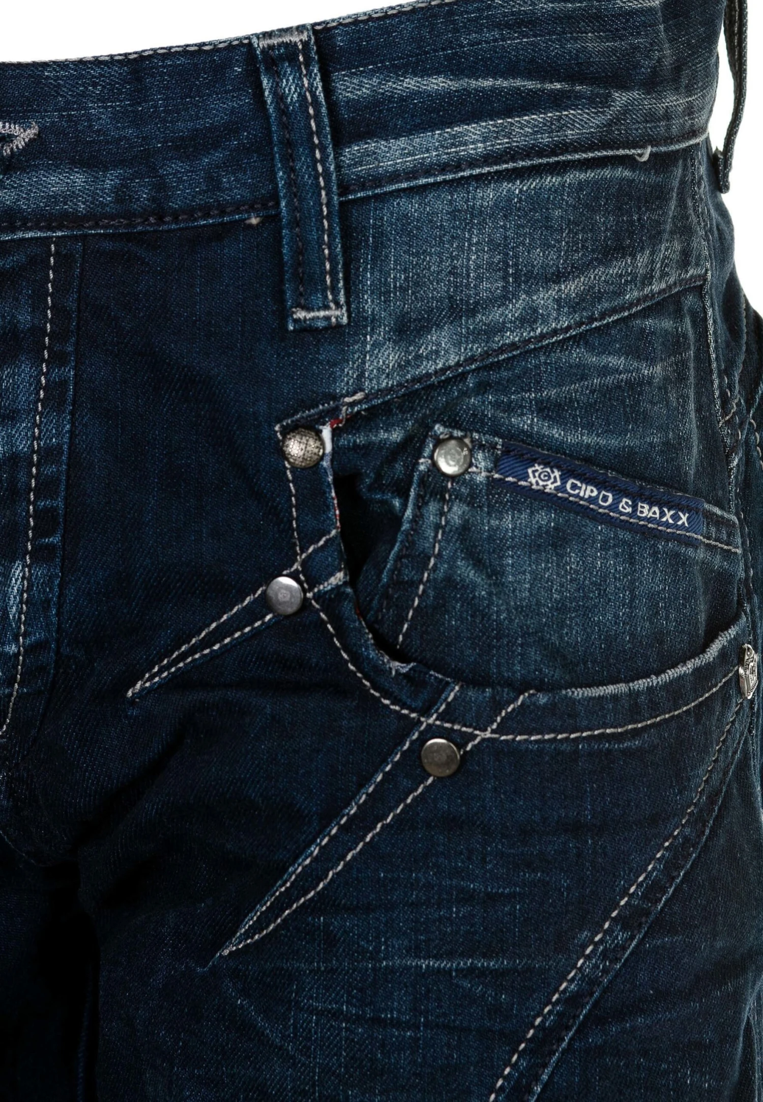 Cipo & Baxx Mit Ziernähten Und Reissverschlüssen - Straight Leg Jeans - Donkerblauw 5 Cipo & Baxx Mit Ziernähten Und Reissverschlüssen - Straight Leg Jeans - Donkerblauw - Afbeelding 5