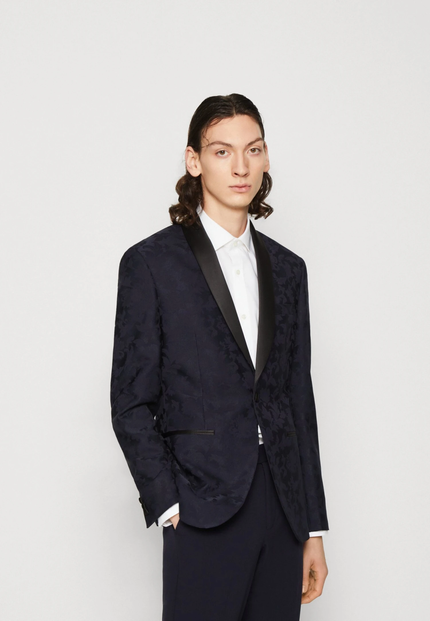 Jaquard Shawl Blazer - Colbert - Dark Blue 1 Jaquard Shawl Blazer - Colbert - Dark Blue