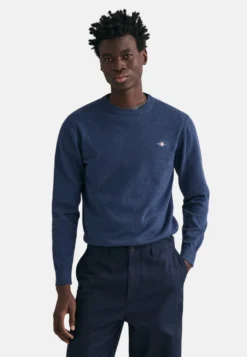 Gant Plus Classic C Neck - Trui - Dark Jeansblue Melange