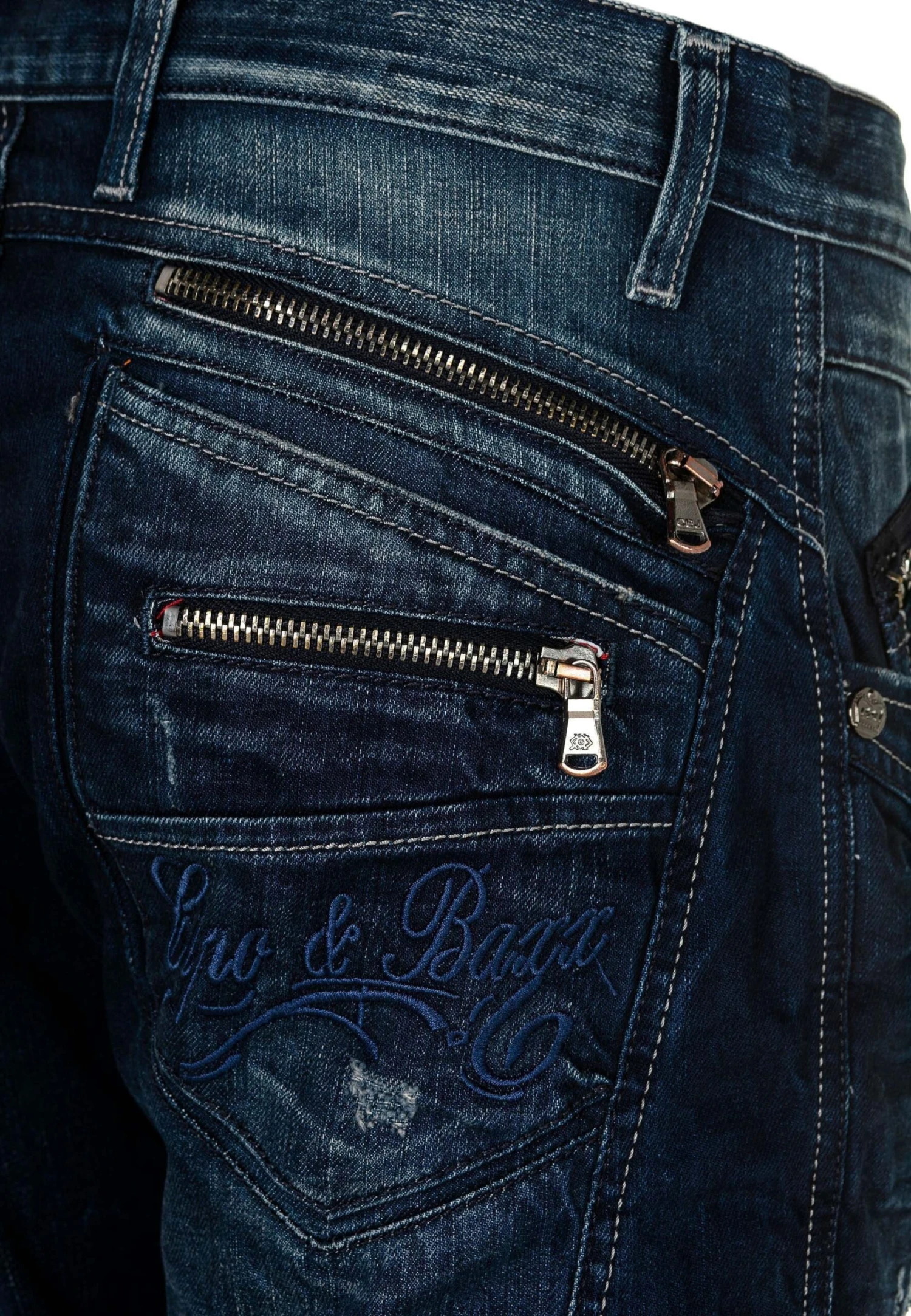 Cipo & Baxx Mit Ziernähten Und Reissverschlüssen - Straight Leg Jeans - Donkerblauw 4 Cipo & Baxx Mit Ziernähten Und Reissverschlüssen - Straight Leg Jeans - Donkerblauw - Afbeelding 4